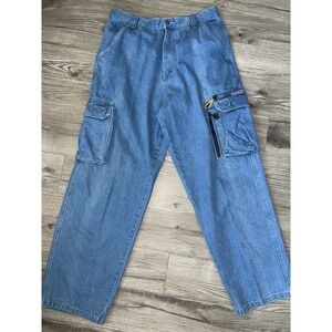 Vintage Men's Y2K MACHINE Brand‎ Baggy Denim Cargo Pants Size 34 X 30